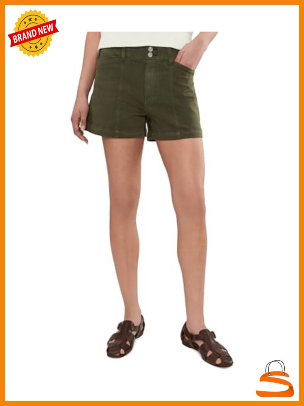 High Rise Denim Shorts with Double Button Closure